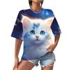 Summer Women's T-shirt with Digital Printing Cute Cat Short Sleeved Round Neck Top T-Shirts Women’s