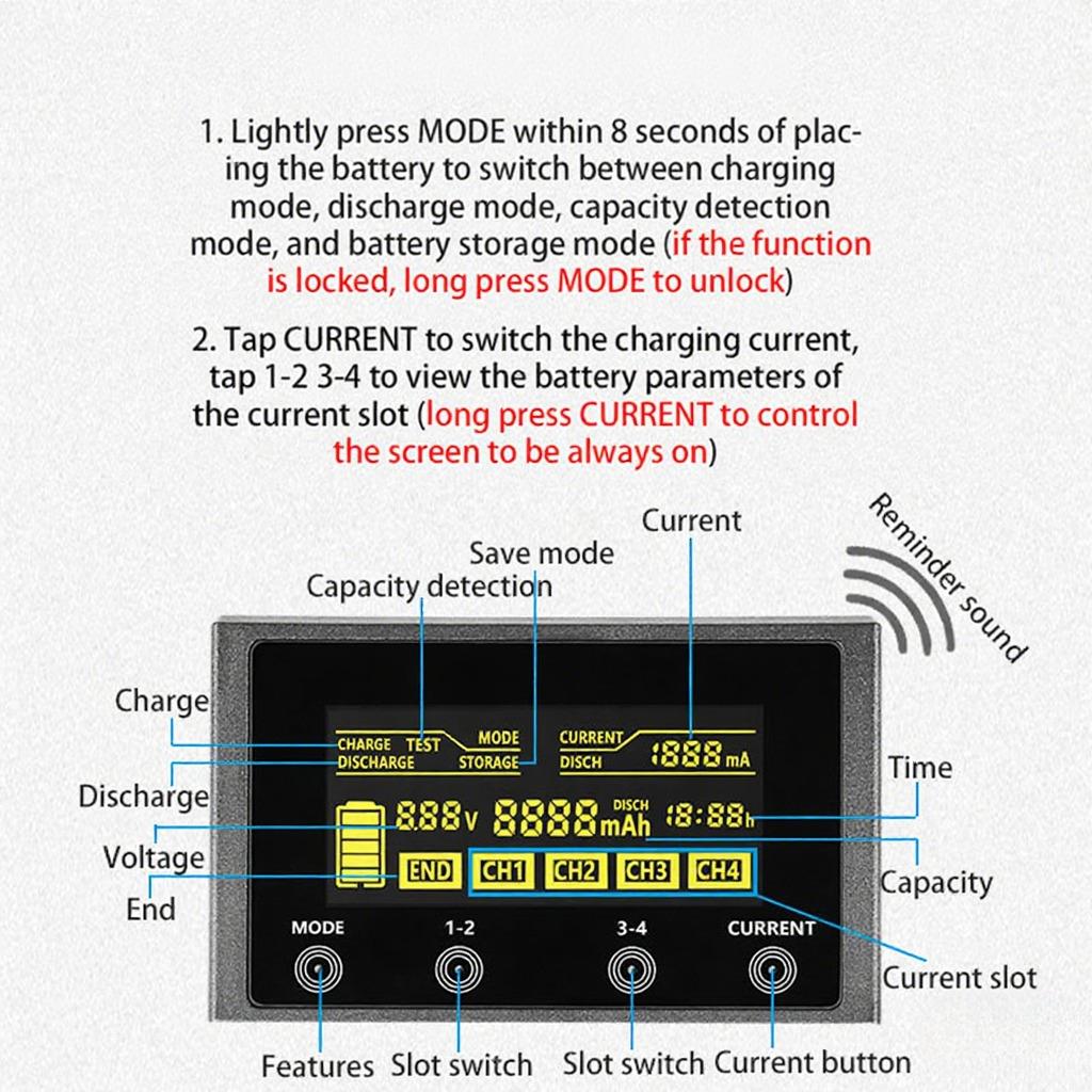 lii-M4S 4 Slots 18650 Battery Smart Charger LCD Display Battery Charger Touch Control for 18650 18490 18350 17670 17500 16340 14500 10440 AA AAA C 26