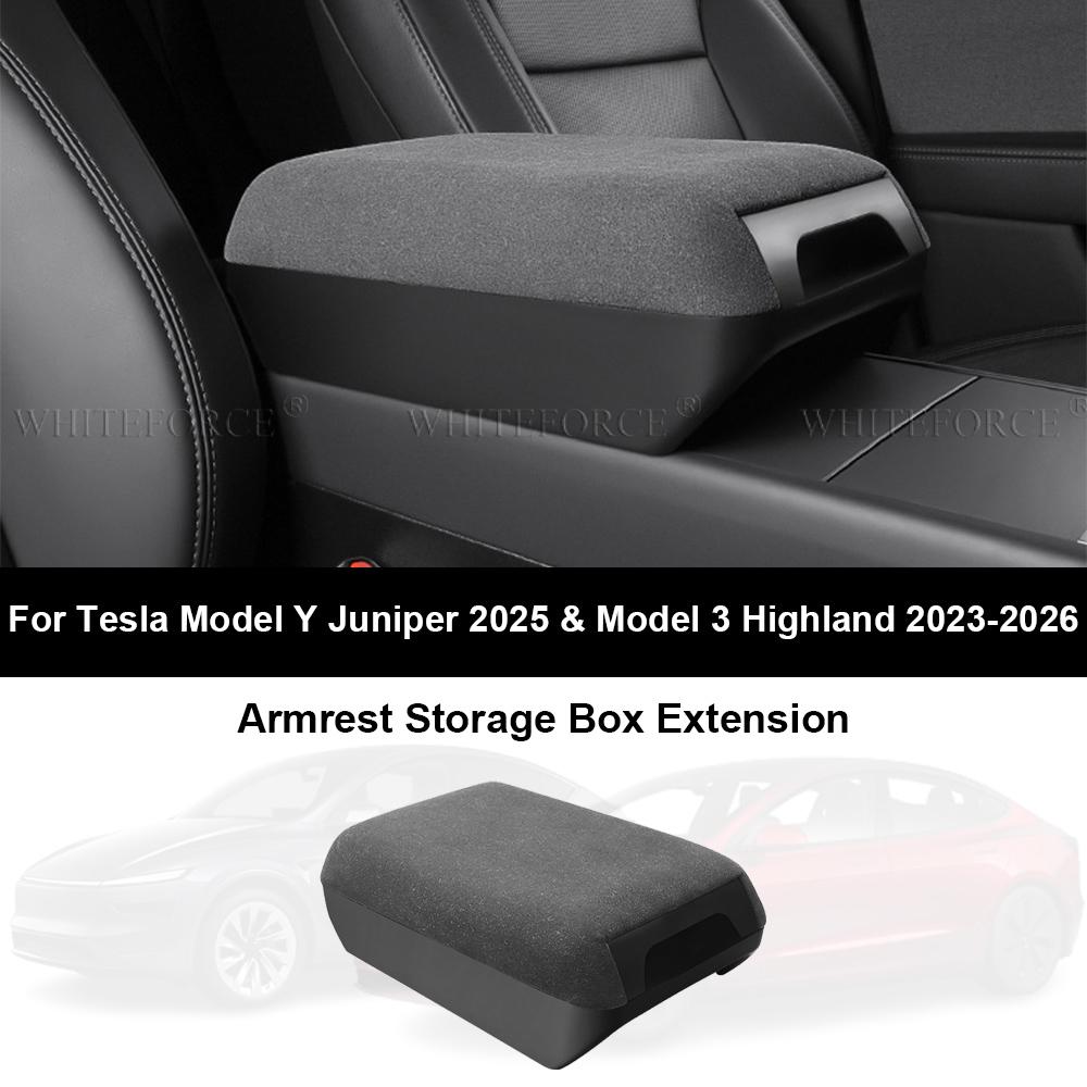 For Tesla Model Y Juniper 2025 Suede Armrest Box Raised Storage Box Drawer-type for Model 3 Highland Privacy Storage Space Elbow