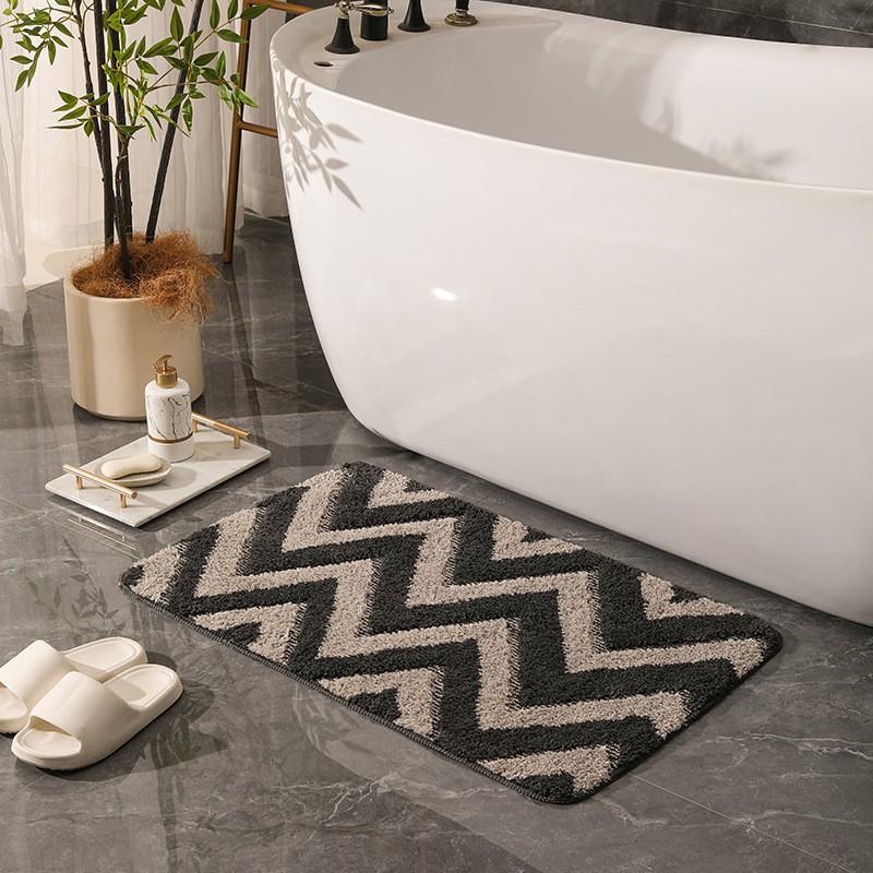 Non-Slip Absorbent Bath Mat Bathroom Entrance Doorway Floor Rug With Geometric Machine Washable