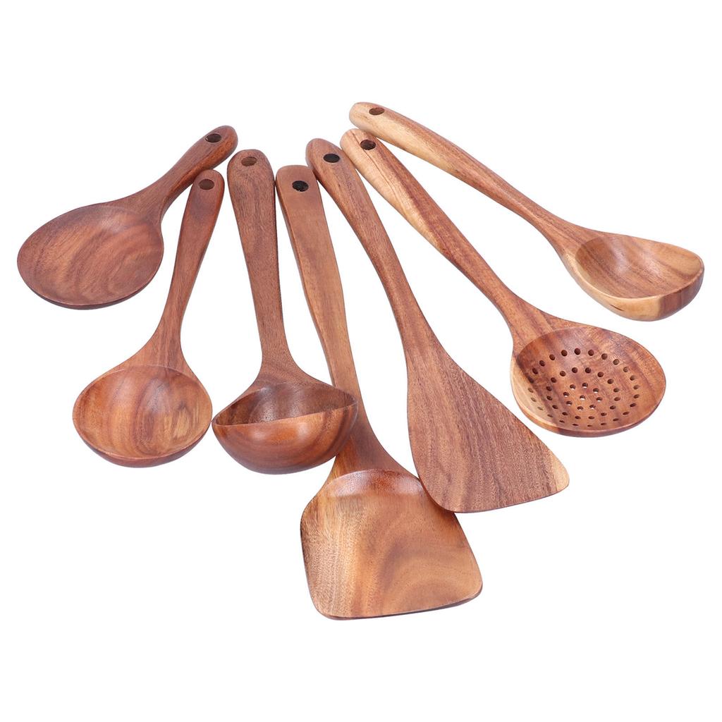 Holzspatel Löffel Set Küchenutensil Antihaft Rührspatel Topflöffel mit langem Griff für