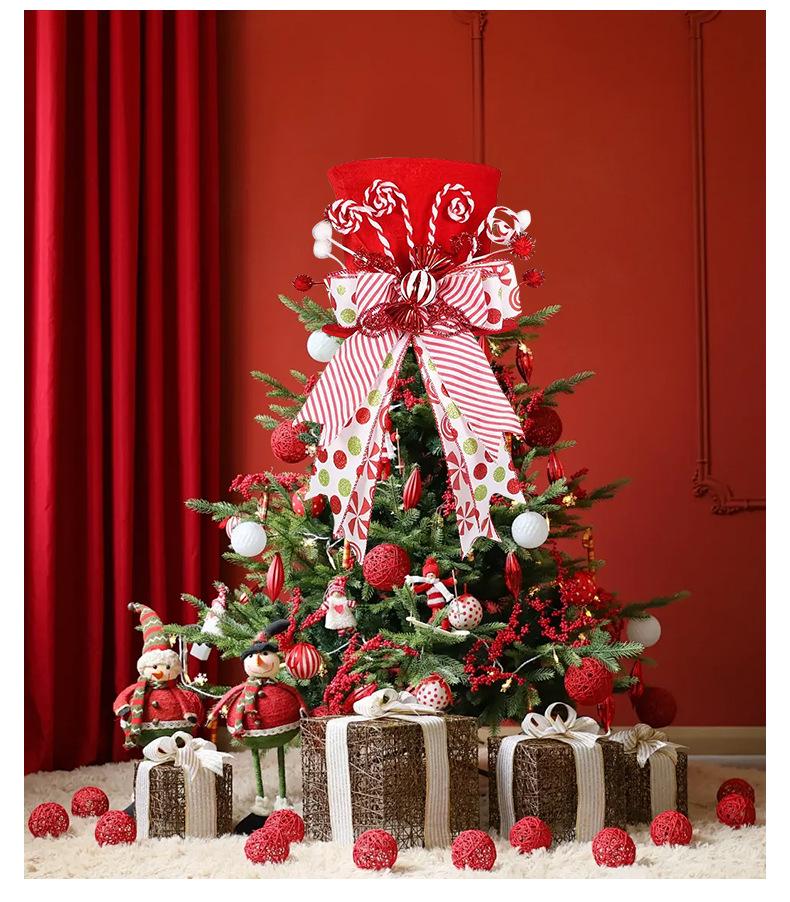 Cross-border Christmas Tree Topper: Star Hat with Bow and Retractable Spring