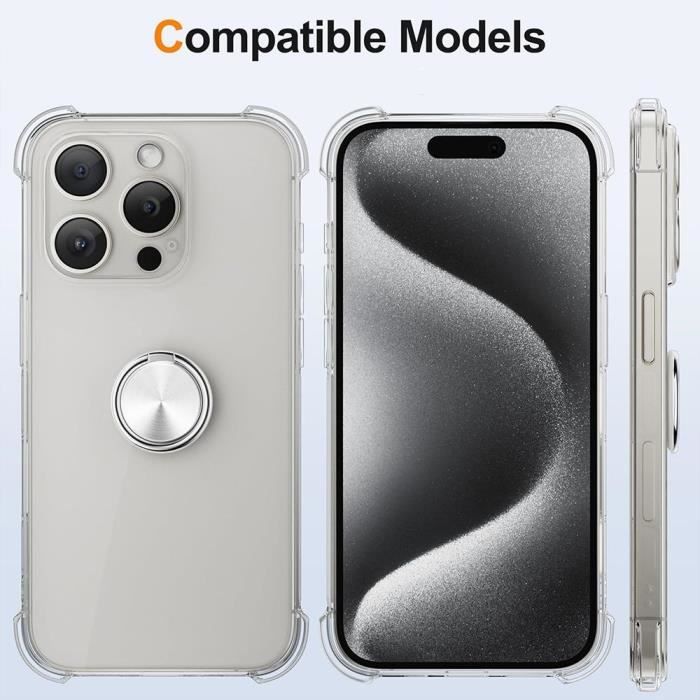 Clear Silicone Case for Iphone 16 Pro Max, with Silver Rotating Ring Holder