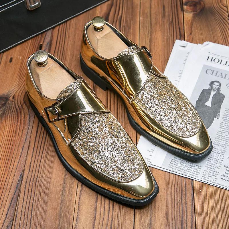 Fashion Shoes Men Casual Man Men's Summer Shine Gold Dress Patent Leather For Mens Gold Moccasins Business Pointed Bussiness Luxury