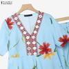 ZANZEA Women Short Sleeve Blouse and Long Skirts Floral Print Two Piece Suit Sets
