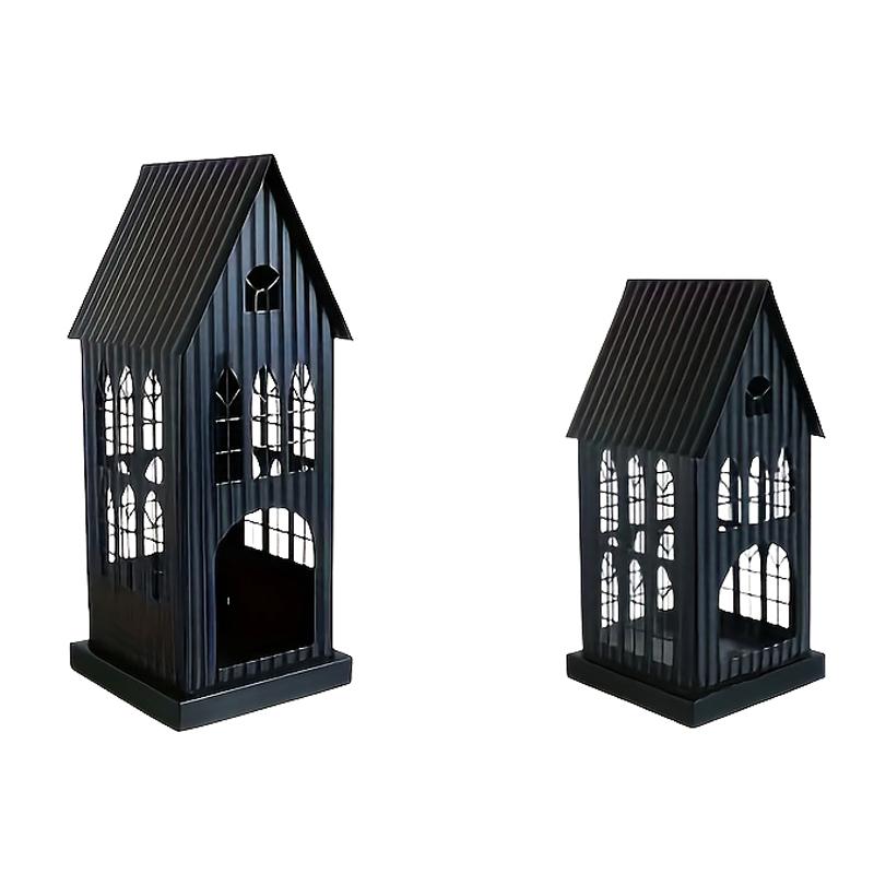1PC Black White Home Candlestickers Halloween Metal Christmas House Shape Candle Holder Weddings With Gothic Windows Outdoor