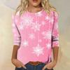 Women's Christmas Print Three-Quarter Sleeve Loose Fit Casual Neck Shirt Top