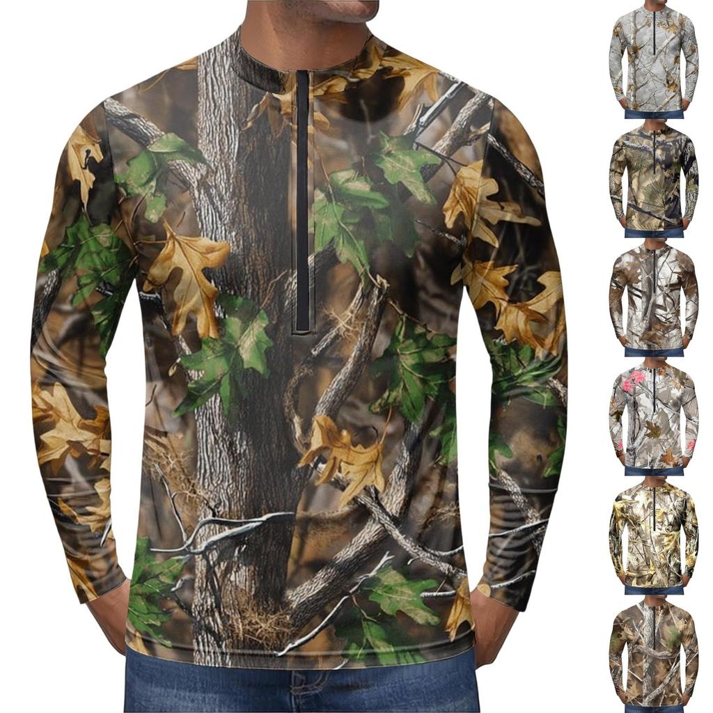 Herren Langarm Fahrradtrikot Atmungsaktiv Schnelltrocknend Reißverschluss am Hals Bedruckter Pullover Leichtes Outdoor-Sportoberteil für Aktive Kleidung
