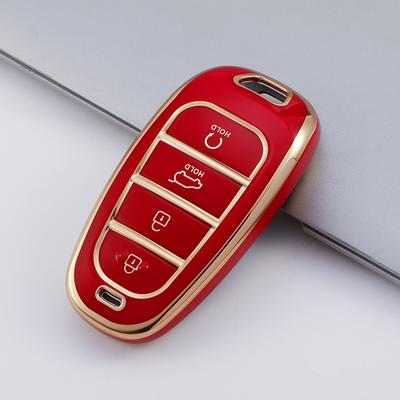 4 Buttons Gold Edge TPU Remote Key Fob Case Cover for 2020-2021 Hyundai Sonata Nexo DN8 Santa Fe TM Tucson NX4 Staria Ioniq