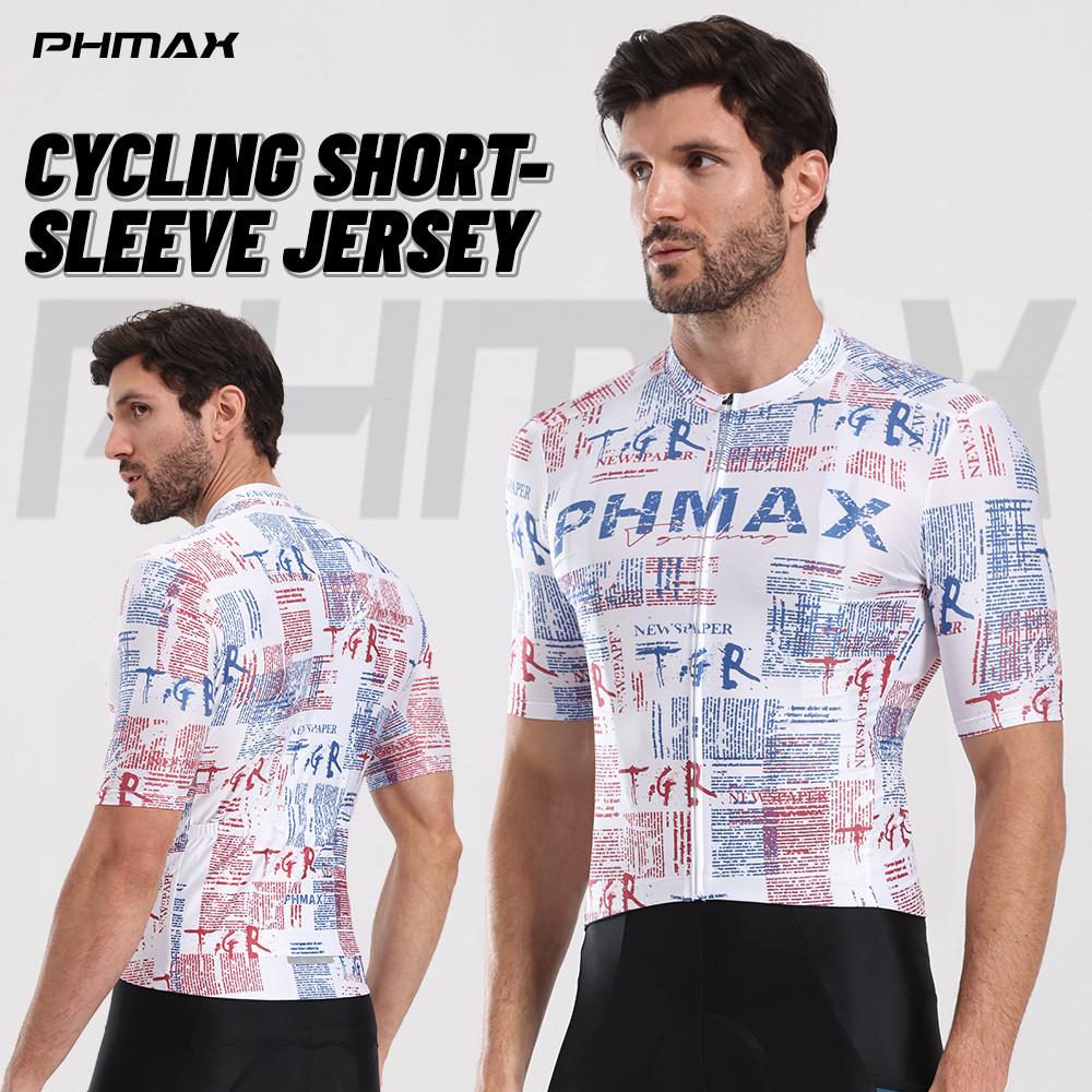 PHMAX Men Cycling Jersey Breathable Moisture Wicking Reflective UV Protection Road Cycling Shirt
