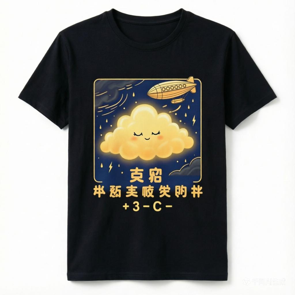 

Cute Glowing Cloud Airship Graphic TShirt Unisex Women Black Casual Night Sky Tee M