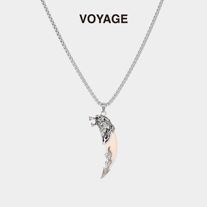 Men's Trendy Retro Wolf Tooth Pendant Necklace - Versatile Hip Hop Clavicle Chain Accessory