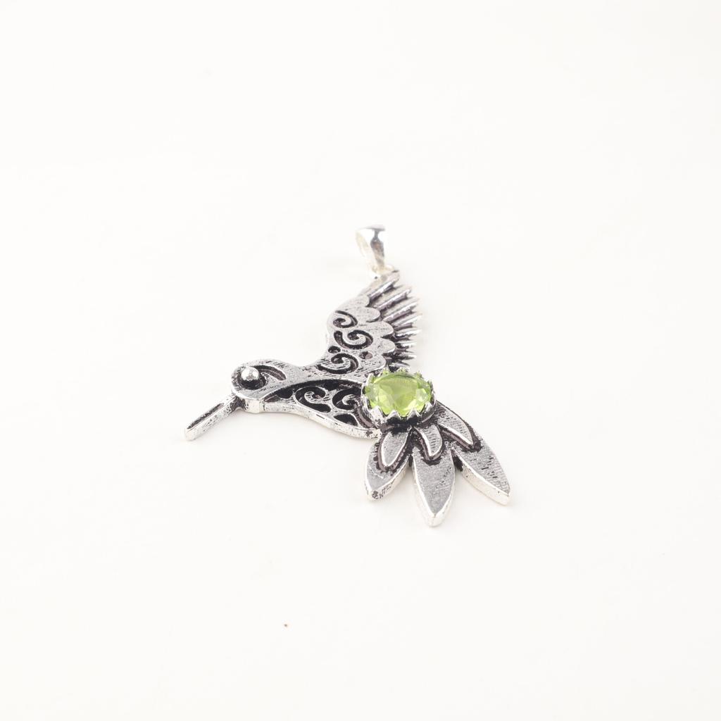 Peridot Gemstone 925 Sterling Silver Jewelry  Hummingbird Pendant 1.8" For Gift CP-20-2