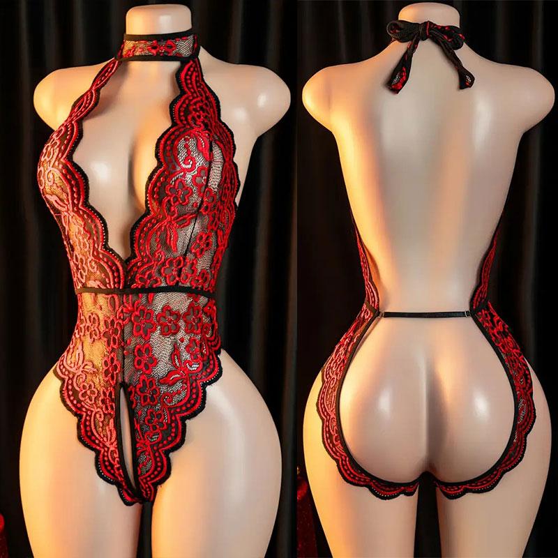 Porn Woman Naughty Crotchless Bodysuit Teddy Outfit Fit Night Calling Desire Lingerie Big Backless Deep V Seductive Sex Lencería