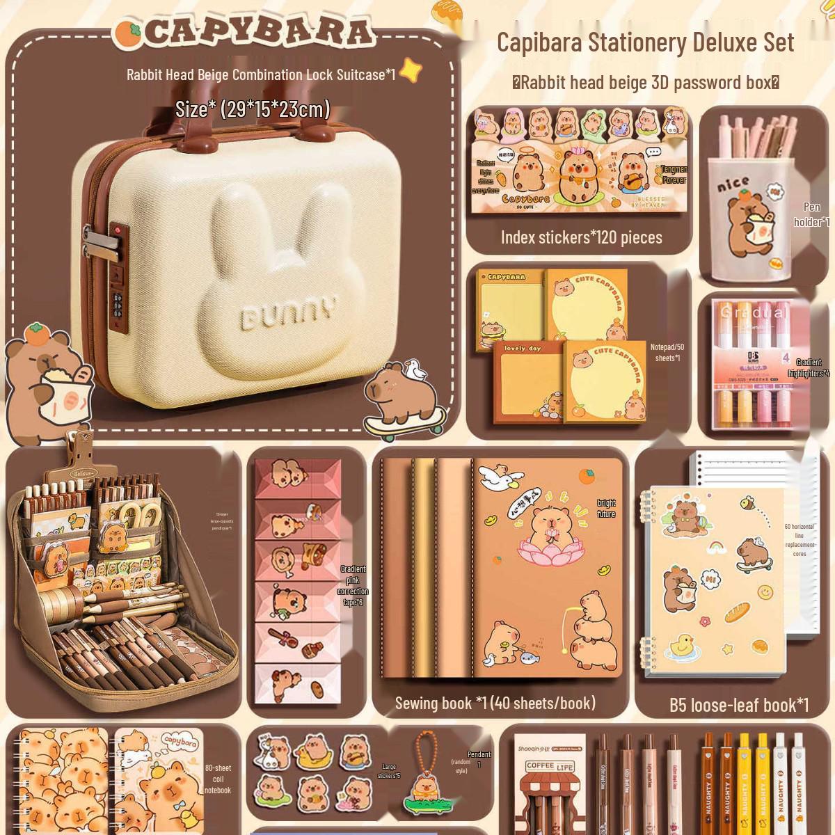 

Подарочная коробка канцелярских товаров «Капибара»: Полный набор школьных принадлежностей для возвращения в школу или дня рождения - Идеально для девочек No Specifications