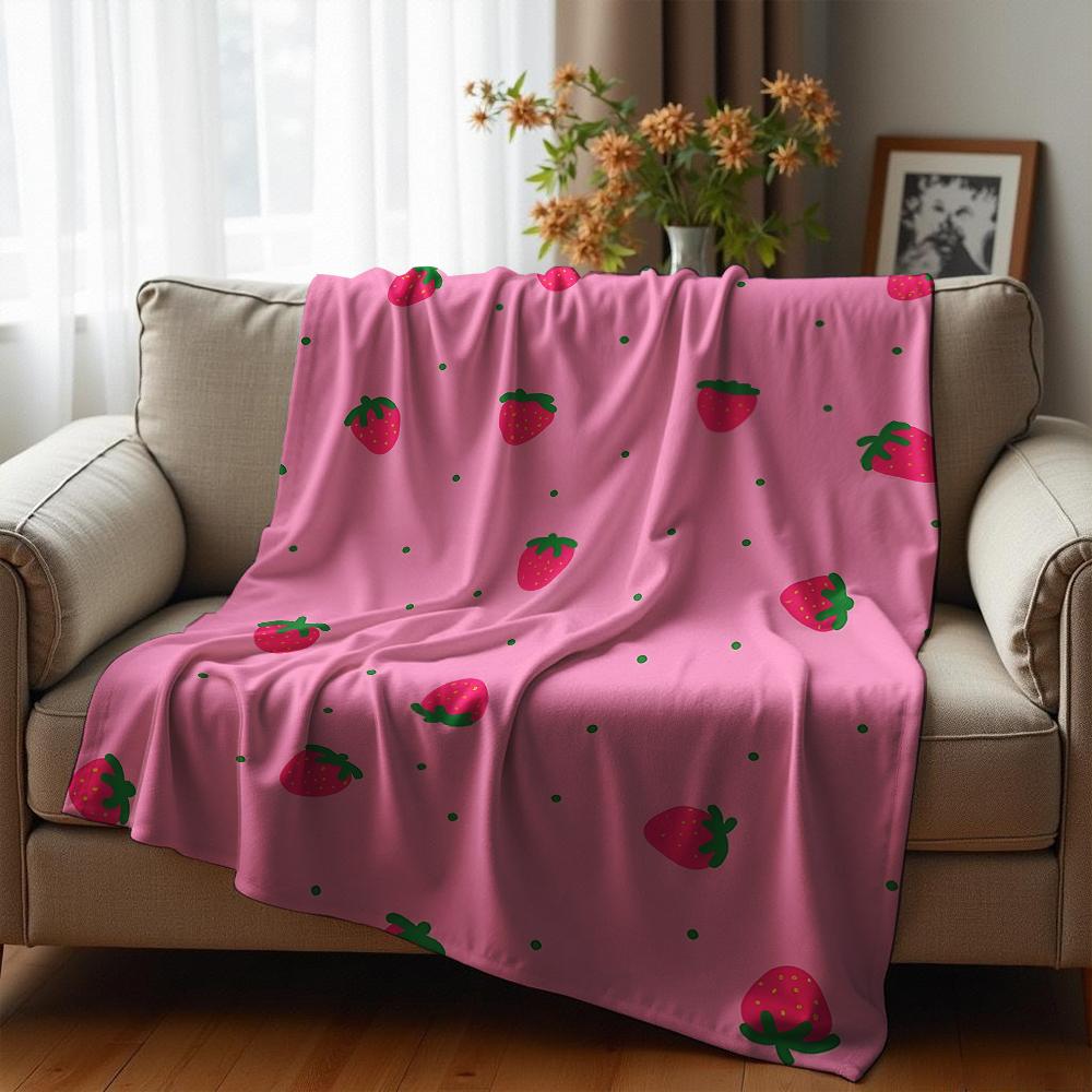 Strawberry Gingham Anime Cartoon Flannel Blanket Soft Warm Throw for Bedroom Sofa Car Kids Holiday Gift