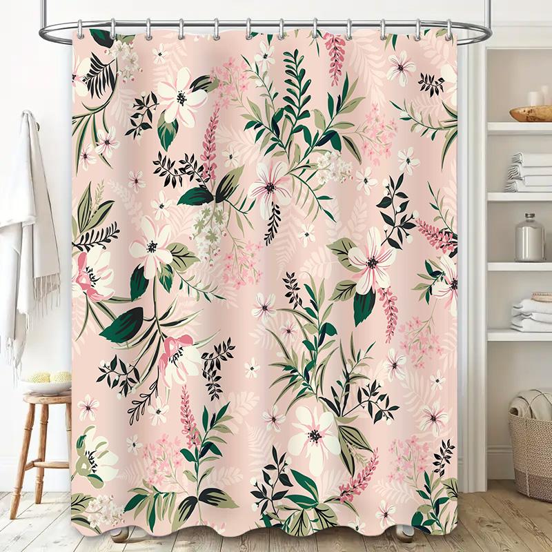 Vintage Bohème Blumenduschvorhang Rosa Grün Weiß Schwarz Wasserdicht Polyester Dekorative Badezimmeraccessoires 180X245Cm (6 Fuß