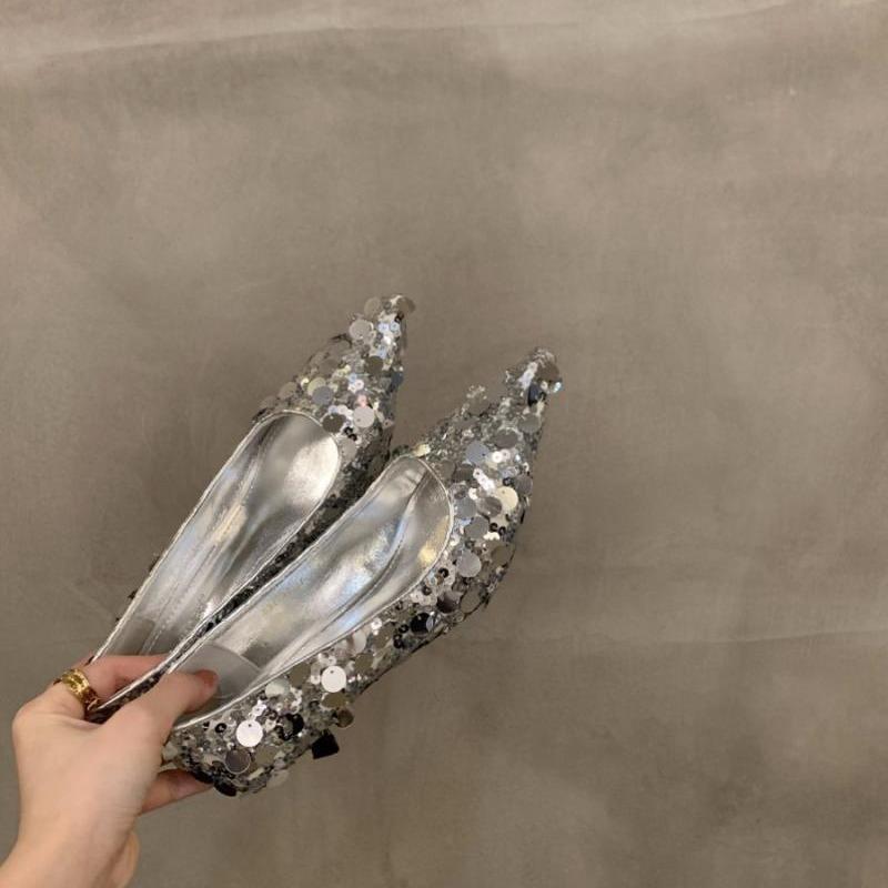 French niche high heels silver temperament bag head sandals fairy shoes 2025 new spring and summer pointed single shoes