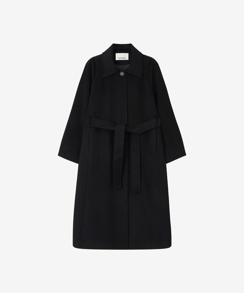 Basika Wooden Cashmere Balmacaan Long Coat (Black)