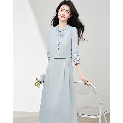 Women's Faux Two-Piece Long-Sleeve Mid-Length Dress