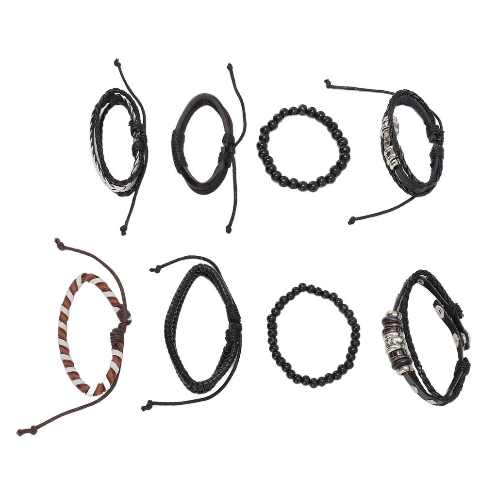 Flerlagrigt flätat armband PU-läder Vintage Universellt Unisex Afrikanskt pärlarmband Svart