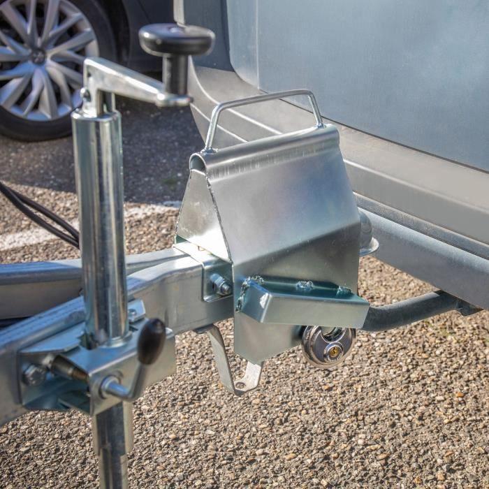 Antivol de remorque - SPOTLIGHT - Triangle avec poignée - Inclus cadenas - 2 clés - Couleur gris