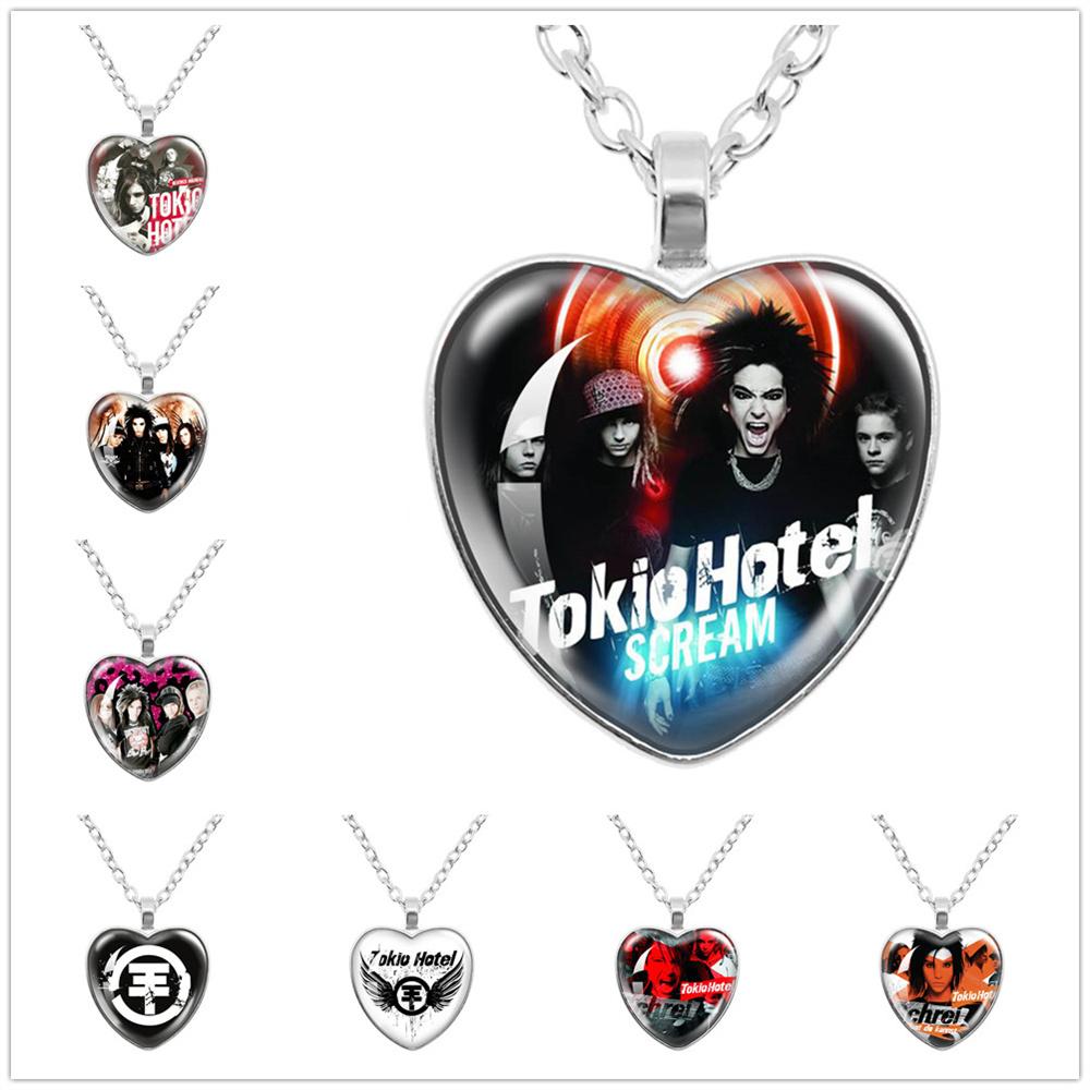 Tokio Hotel Anhänger Halskette Rockband Bill Kaulitz Musik Sänger Bild Glas Herzform Halskette Schmuck Charme Fans Geschenk