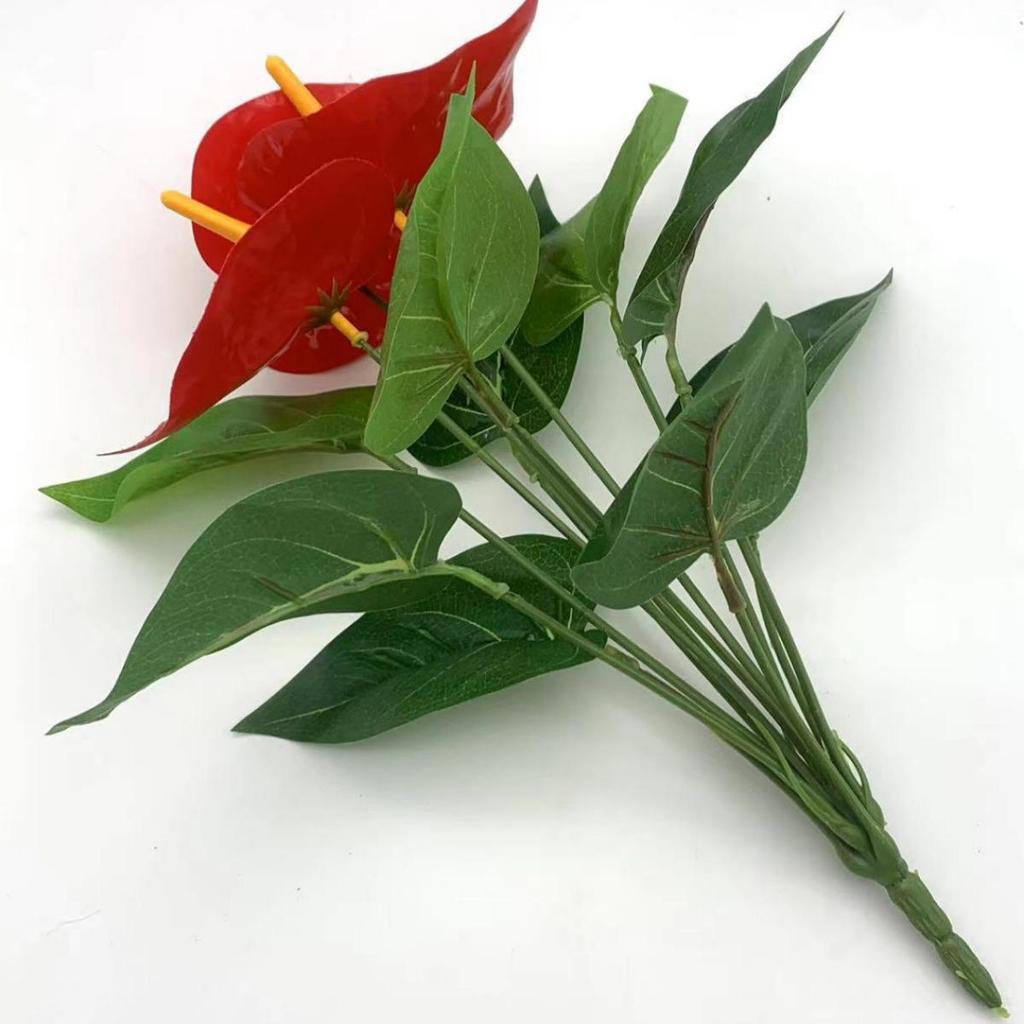 Artificial Red Anthurium Flower Bunch for Wedding Decor and Wall Ornaments