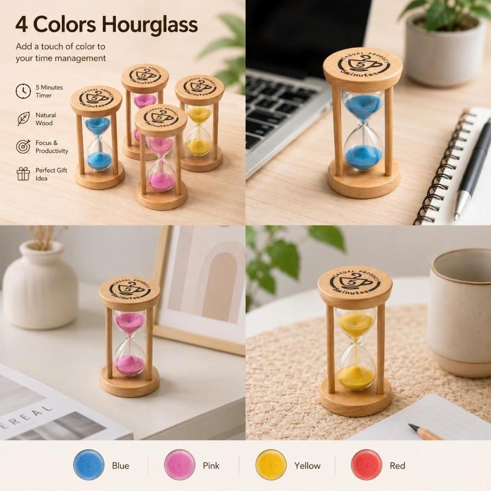 5 Minutes Wooden Hourglass Timer Portable Mini Sandglass Timer Sand Clock Timer  Toothbrush Timer