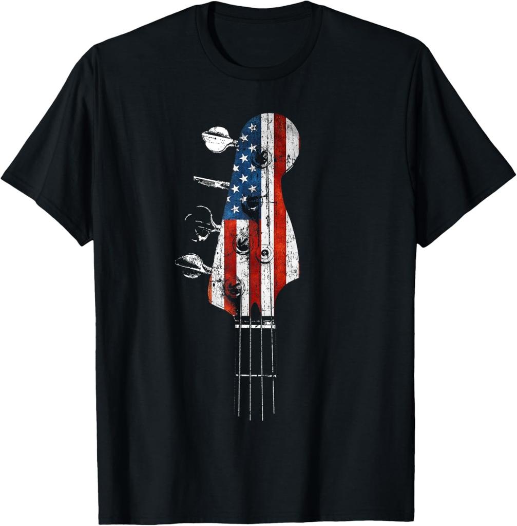 Bass Guitar Headstock USA Flag for Bassist and Bass Player T-Shirt