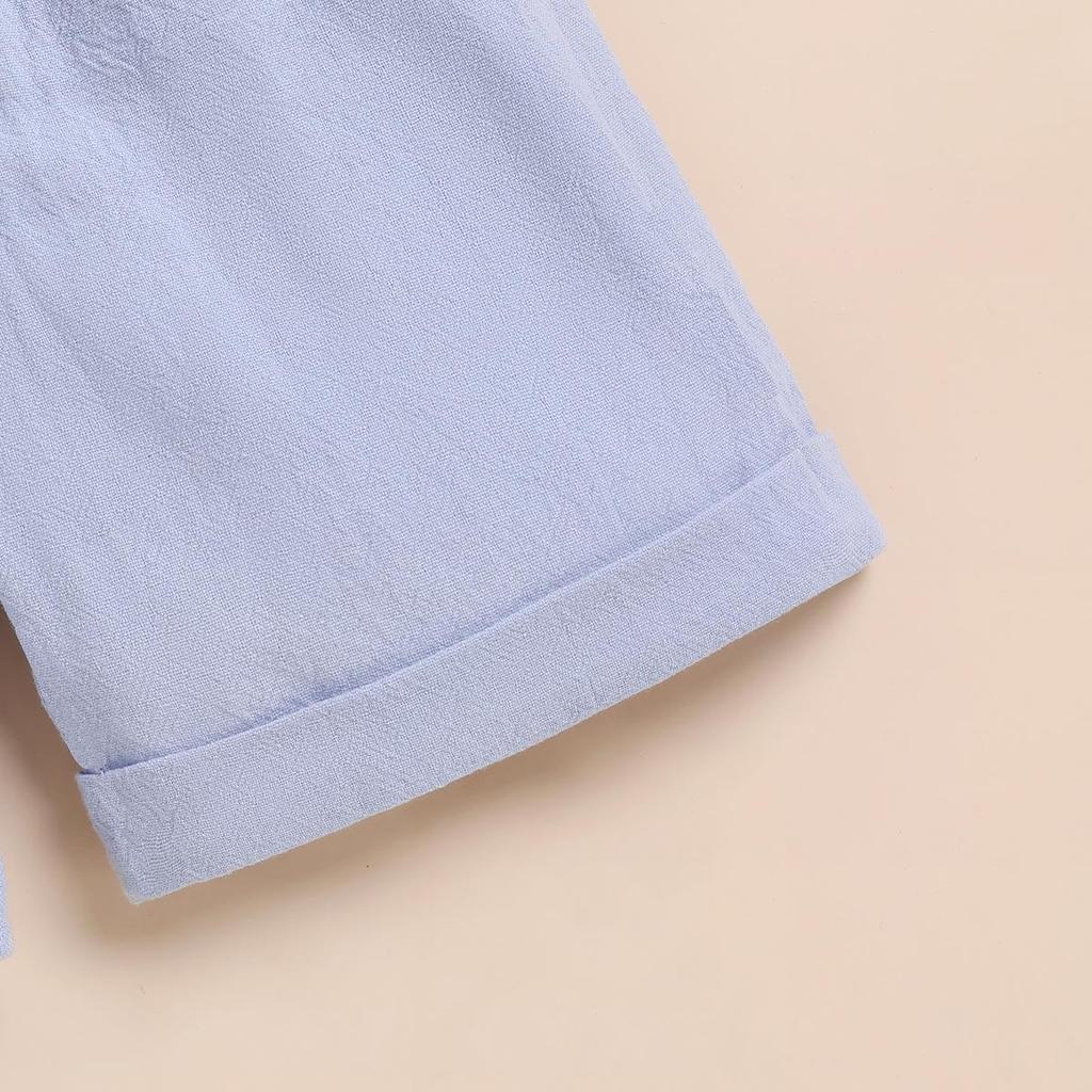 Jungen Einfarbig Kurzarm Stehkragen Zweiteiler mit Aufkrempel-Shorts
