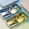 Stainless Steel Tableware Set Spoon Fork 2Pc Portable With Box Outdoor Camping Cutlery Lunch Hiking Camp Cooking Travel Flatware
