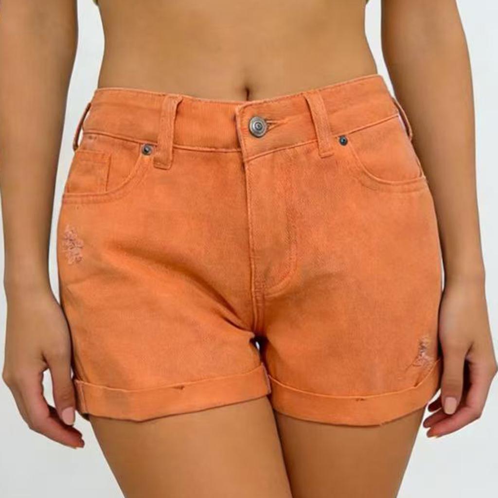 Dámské barevné džíny Stretch Slim Fit Distressed Denim Shorts