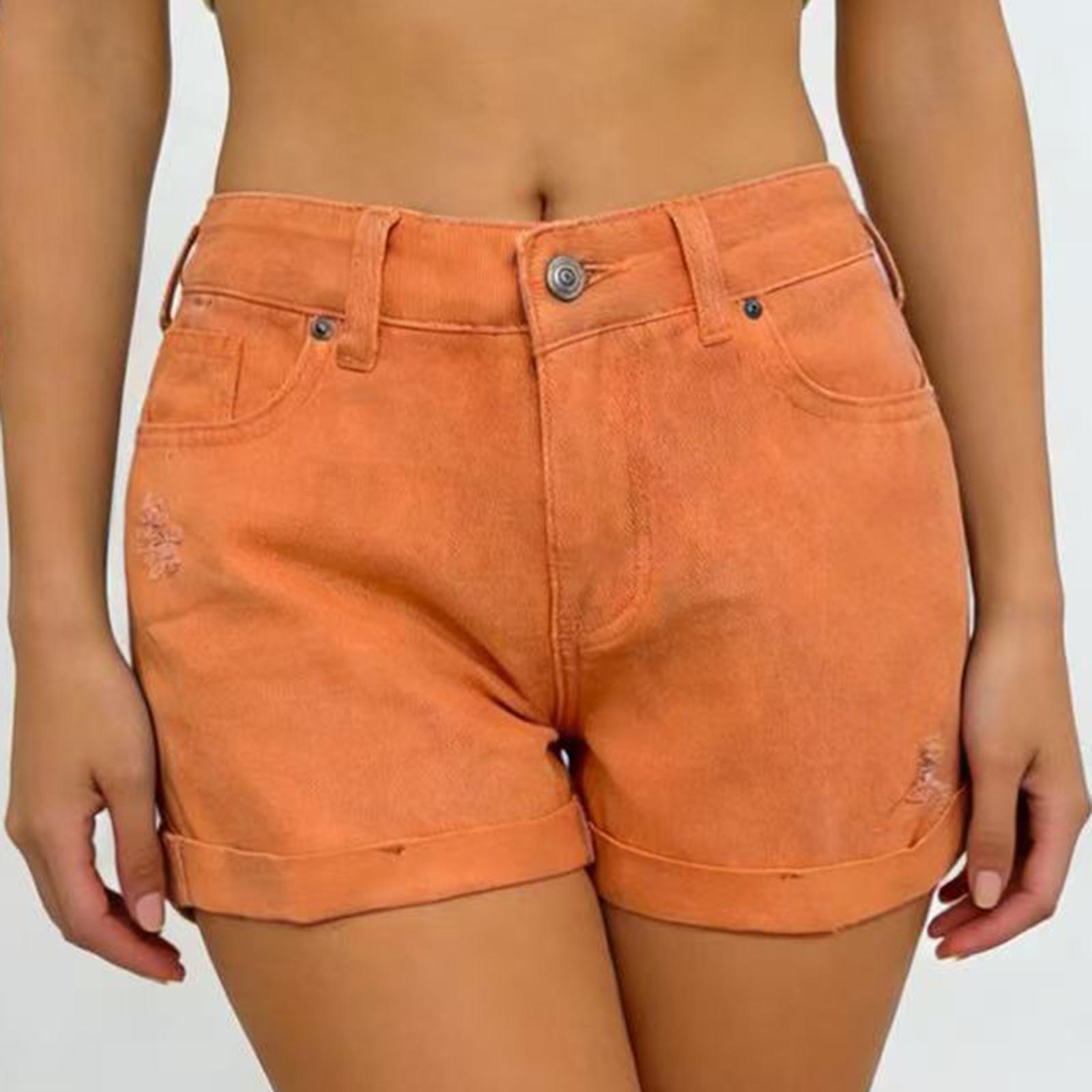 

Женские Цветные Джинсовые Шорты Растягивающиеся Узкого Кроя с Потертостями XL оранжевый