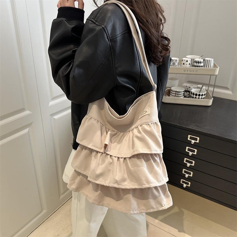 Korean Skirt Ruffle Cloth Bag Women's 2025 New Trendy Fashion Niche Tote Bag Large Capacity Messenger Bag