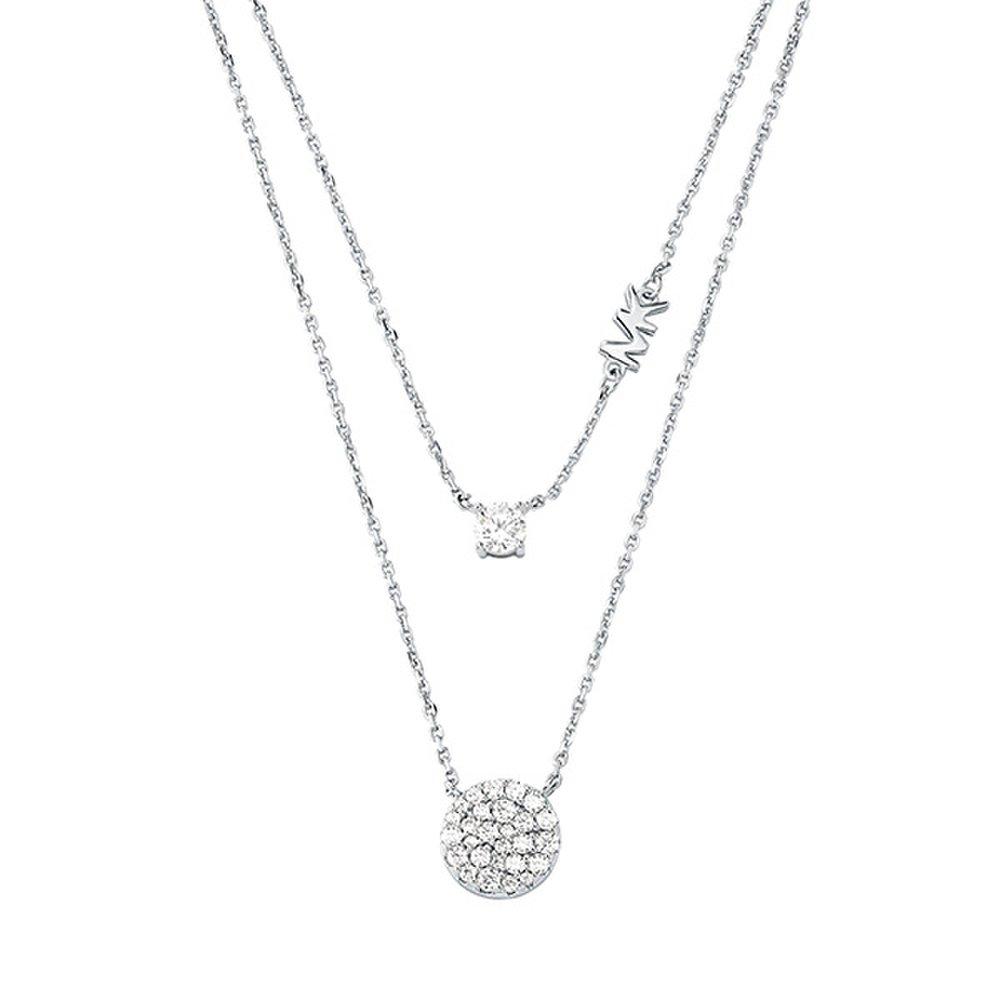 Michael Kors Mkc1591An040 Double Layer Pendant Silver Necklace