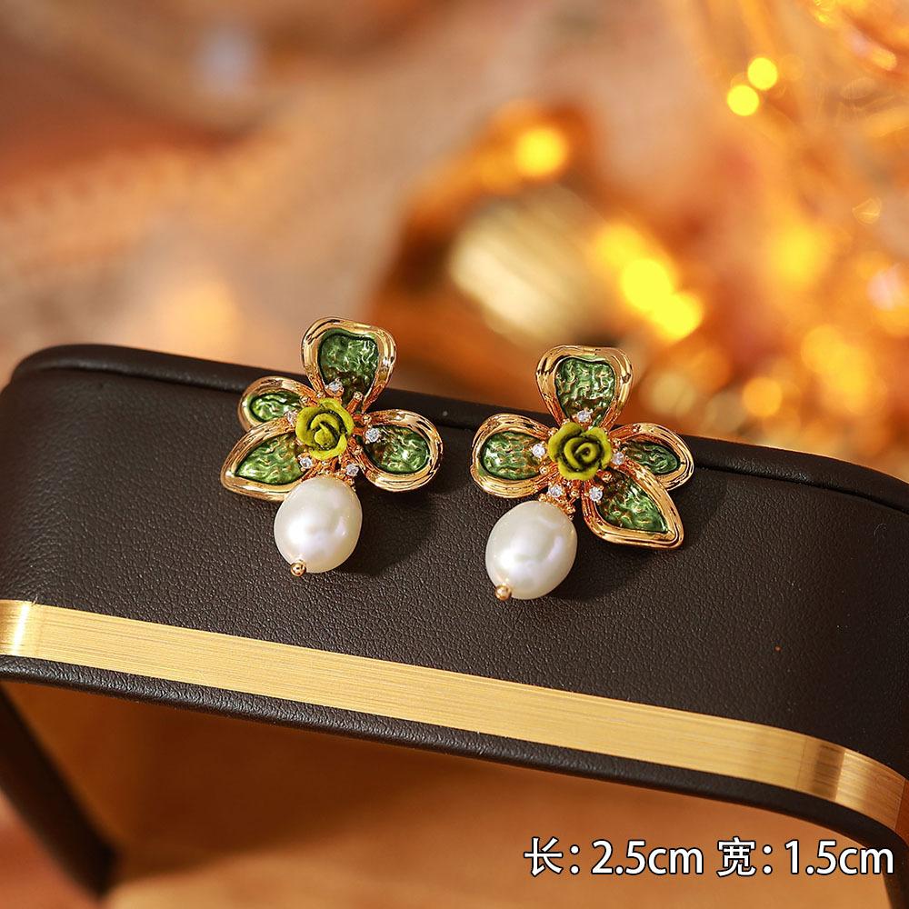 Ainibenni Original Design Enamel Painted Earrings for Women, Monet Garden Oil Painting Style Stud Earrings