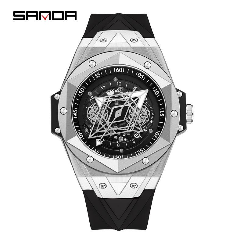 Sanda Men s Trendy Fashion Luminous Skeleton Calendar Watch