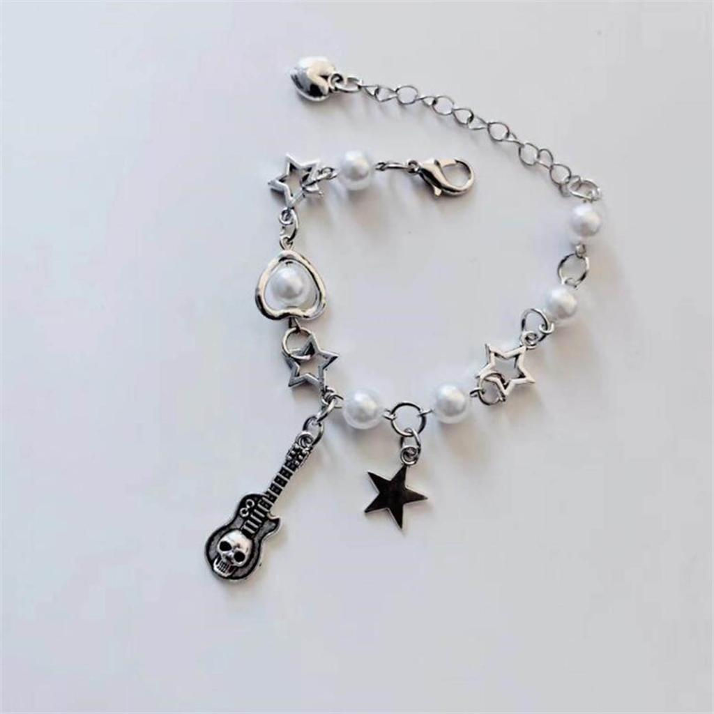 Elegant Heart Star Skull Guitar Bracelet Chic Skull Guitar Pendant Fashion Bracelet Jewelry for Daily Wear Dates Parties