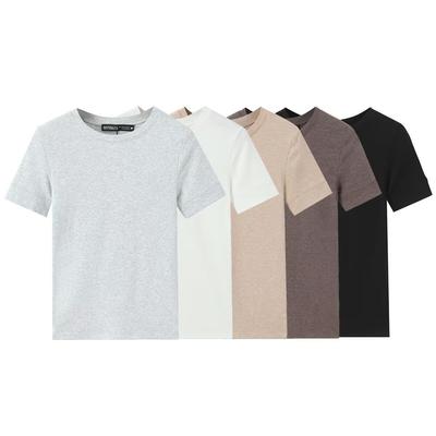 TAOP&ZA Damen Minimalistisches Rundhals-Kurzarm-T-Shirt, Frühjahr 2026, Erhältlich in Fünf Unifarben.