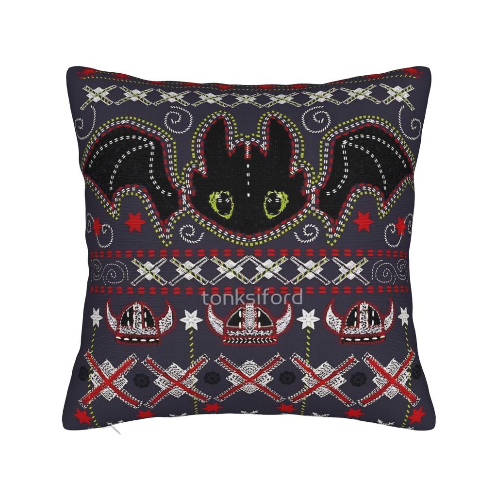 HTTYD Ohnezahn Quadratische Kissenhülle Kissenbezüge Fantastisch Polyester Dekor Sofakissenhülle für Wohnzimmer 40x40cm