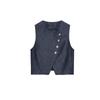 Linen Blend Double Breasted Sleeveless round Neck Vest Jacket 8129979 Overlapping Waist Casual Pants 8131979