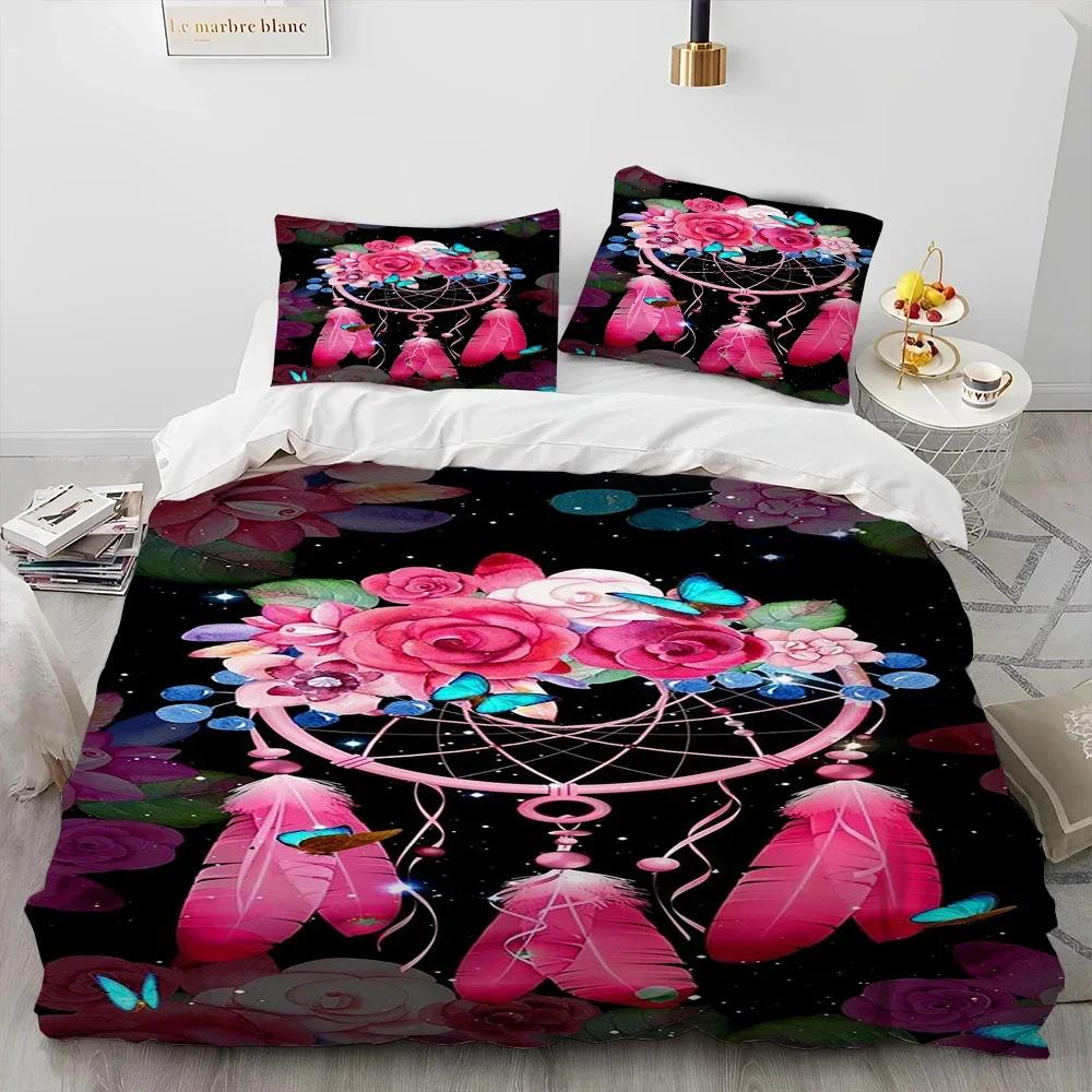 Fashion Dreamcatcher Feather Owl Comforter Bedding Set,Duvet Cover Bed Set Quilt Cover Pillowcase,King Queen Size Bedding Set