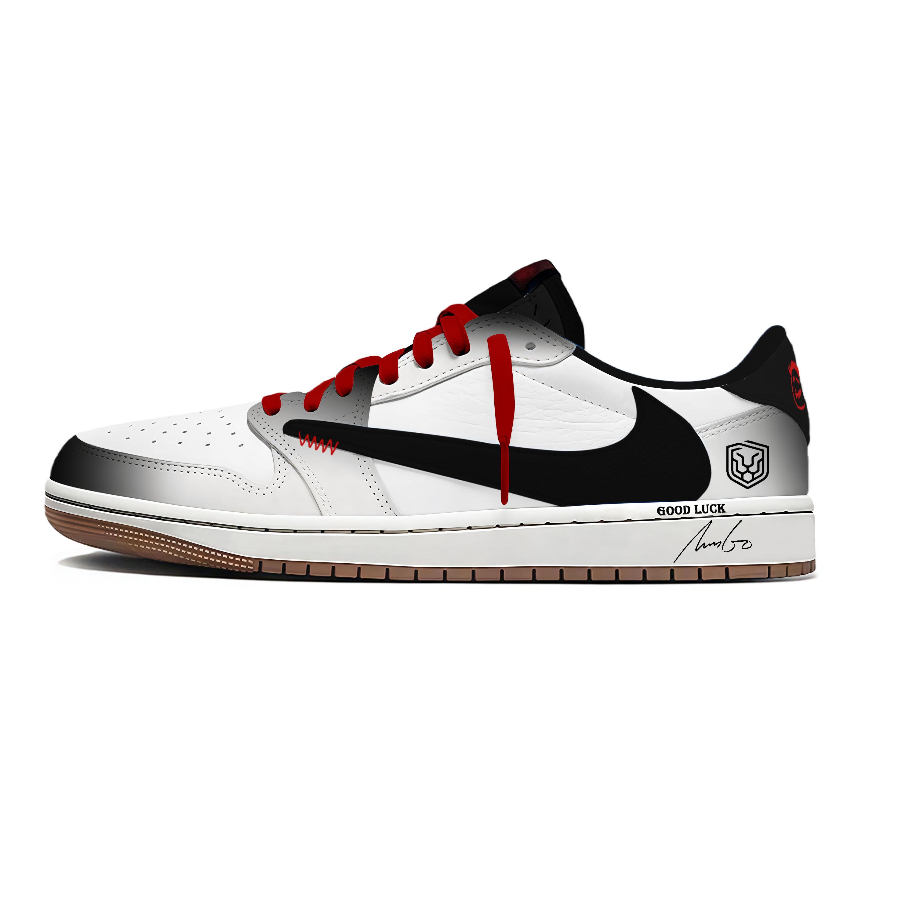 

Travis Scott x Jordan Air Jordan 1 Fortune Black Logo 7.0 Low Slip Resistant Low top Vintage Basketball Shoes Women s DZ4137-700(Team1897-) 42.5