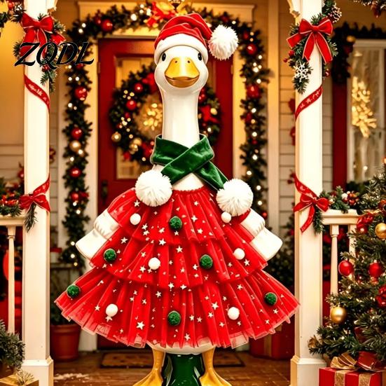 Holiday Porch Goose Clothes Christmas Outfit, Santa Dress with Plush Scarf And Decor for Garden Hat Apparel, Festive Winter Costume Outdoor Lawn Cute