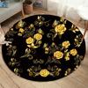 Gold Rose Pattern Floor Mat Fashion Round Rose Rug Home Anti-slip Children's Bedroom Rug Living Room Rug Home Decor Floor Mats