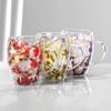 350ML Double Wall Glass Coffee Mug Dries Flower Insulated Glass Cup with Handle Clear Espresso Latte Cappuccino Milk Juice Tea Water Cup