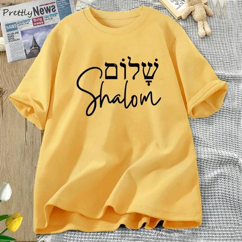 Shalom Hebräisch Griechisch Sprache T-shirt Frieden Jesus Christus Christian Jüdisches T Shirt Baumwolle Kurzarm T-shirts Weibliche Kleidung Unisex