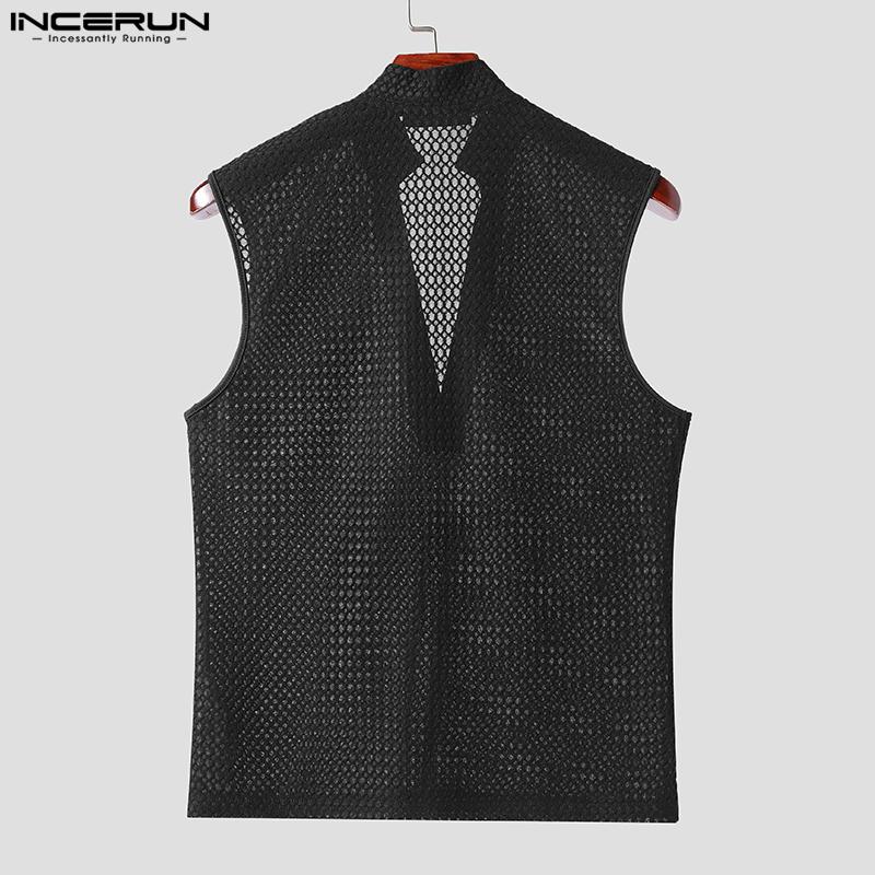 INCERUN Men Summer Sleeveless Mesh Sheer Tanks Transparent T-shirts