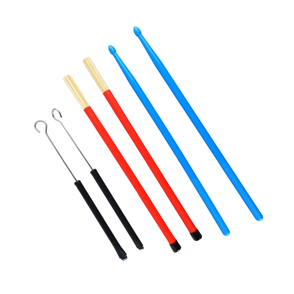 Drum Stick Nylon Portable Drumstick Accessory Set 2 Wire Brush 2 Wood Drum Rod with Storage Bag for Rock Band